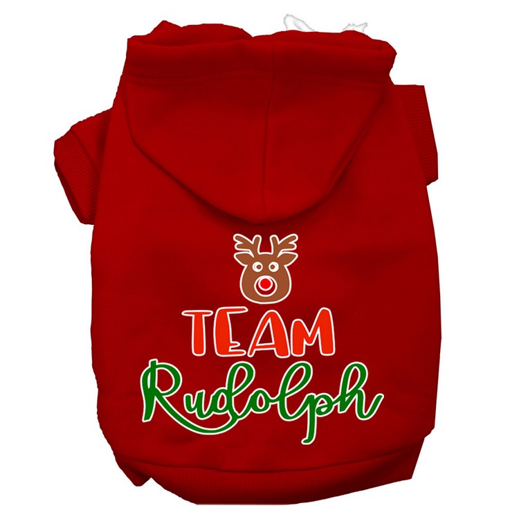 Team Rudolph Screen Print Dog Hoodie Red XL